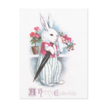 Osterhase mit Blumenstrauß aus rosa Blüten