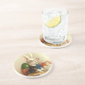 Osterhase mit Brille Sandstein Untersetzer (Seite)