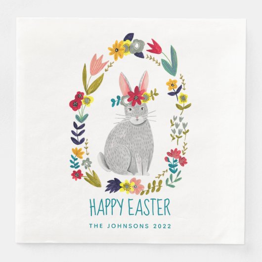 Osterhase mit bunten Blume Serviette (Vorderseite)