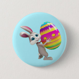 Osterhase mit bunten Eiern Button