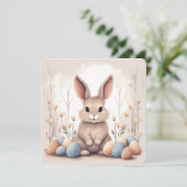 Osterhase mit bunten Eiern Feiertagskarte (Stehend Vorderseite)