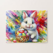 Osterhase mit bunten Eiern im Korb - Puzzle (Horizontal)