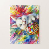 Osterhase mit bunten Eiern im Korb - Puzzle (Vertikal)