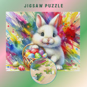 Osterhase mit bunten Eiern im Korb - Puzzle