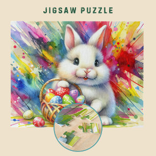 Osterhase mit bunten Eiern im Korb - Puzzle