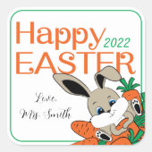 Osterhase mit Carrots-Geschenksticker & Labels Quadratischer Aufkleber (Vorderseite)