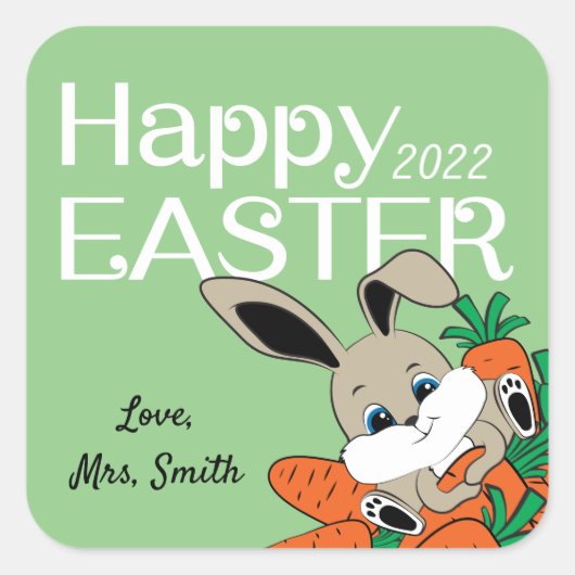 Osterhase mit Carrots-Geschenksticker & Labels Quadratischer Aufkleber (Vorderseite)