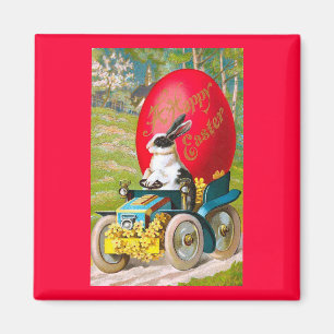 Osterhase mit coolen Auto Vintage-Blumen Magnet