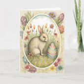 Osterhase mit dekoriertem Ei und Blume Karte (Vorderseite)