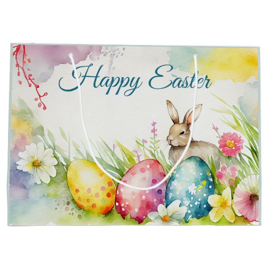 Osterhase mit drei Ostereiern Große Geschenktüte (Rückseite)