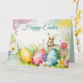 Osterhase mit drei Ostereiern Karte (Gelbe Blume)