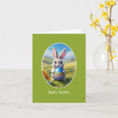 Osterhase mit Ei, Oval -  Karte (Gelbe Blume)