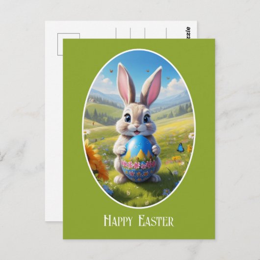 Osterhase mit Ei, Oval - Postkarte (Vorne/Hinten)