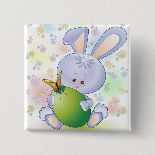Osterhase mit Ei und Blumen Button (Vorderseite)