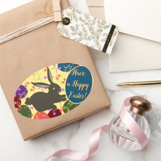 Osterhase mit Eier Rose Gemustert Oval Sticke Ovaler Aufkleber (Schenken)