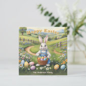 Osterhase mit Eierkörbe Niedlicher Frühling Feiertagskarte (Stehend Vorderseite)