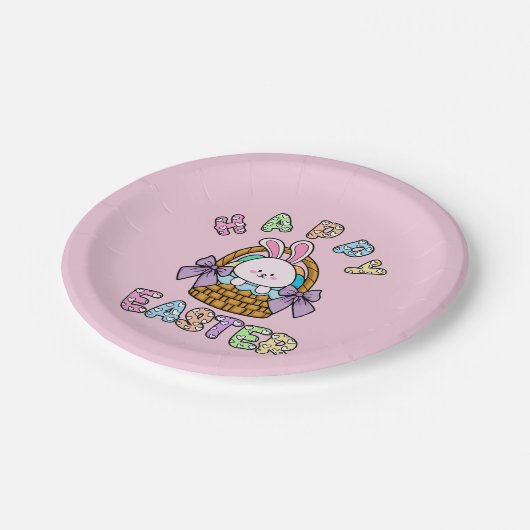 Osterhase mit Eierkörbe Pappteller (Schrägansicht)