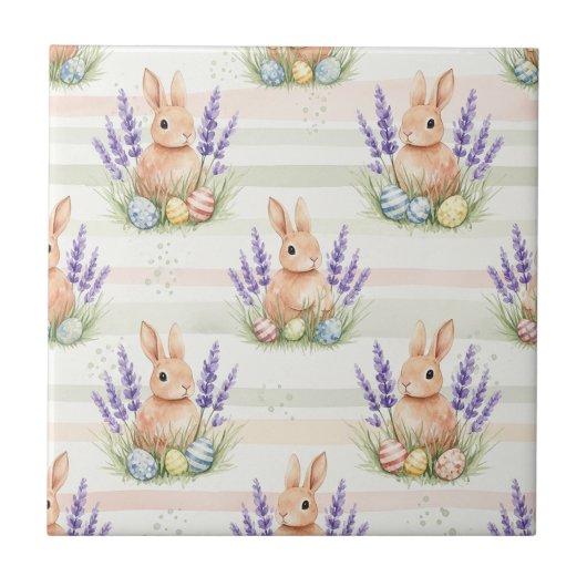 Osterhase mit Eiern Frühling Pastell-Muster (10) Fliese (Vorderseite)