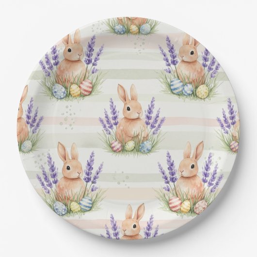Osterhase mit Eiern Frühling Pastell-Muster (10) Pappteller (Vorderseite)