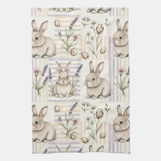 Osterhase mit Eiern Frühling Pastell-Muster (5) Geschirrtuch (Vertikal)