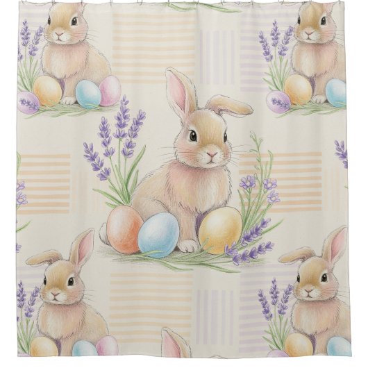 Osterhase mit Eiern Frühling Pastell-Muster (6) Duschvorhang (Vorderseite)