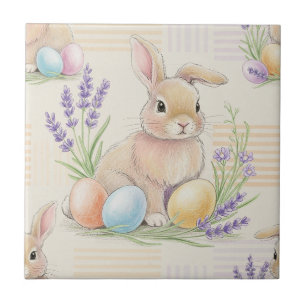 Osterhase mit Eiern Frühling Pastell-Muster (6) Fliese