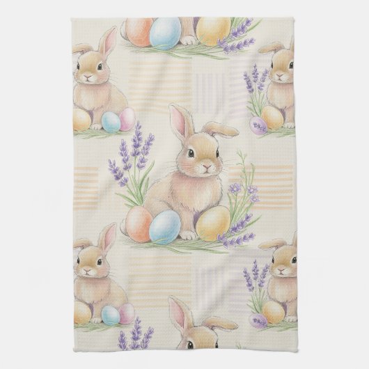 Osterhase mit Eiern Frühling Pastell-Muster (6) Geschirrtuch (Vertikal)