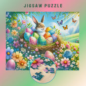 Osterhase mit Eiern im Blumengarten - Puzzle
