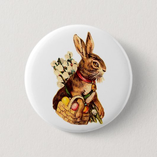 Osterhase mit Eiern und Blume Button (Vorderseite)