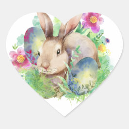 Osterhase mit Eiern und Blume Herz-Aufkleber