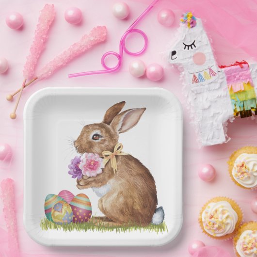 Osterhase mit Eiern und Blume Pappteller (Party)