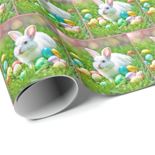 Osterhase mit farbigen Eiern Geschenkpapier (Rolleneckpunkt)