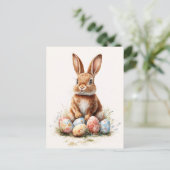 Osterhase mit farbigen Eiern Postkarte (Stehend Vorderseite)