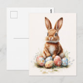 Osterhase mit farbigen Eiern Postkarte (Vorne/Hinten)