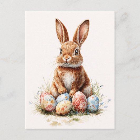 Osterhase mit farbigen Eiern Postkarte (Vorderseite)