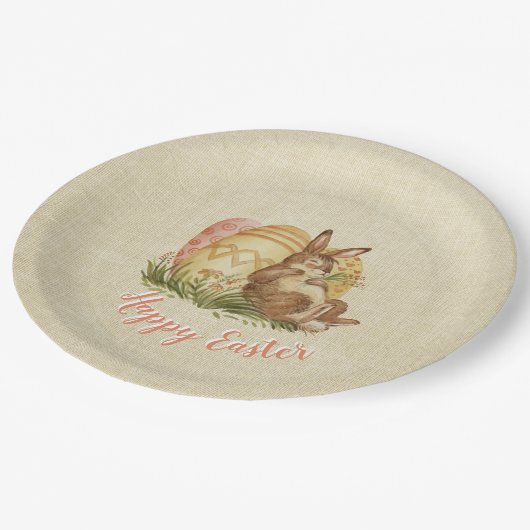 Osterhase mit farbigen Eiern Wasserfarbe Pappteller (Schrägansicht)