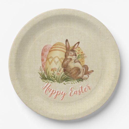 Osterhase mit farbigen Eiern Wasserfarbe Pappteller (Vorderseite)