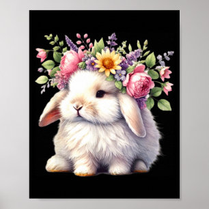 Osterhase mit floraler Blumenkrone süße Mädchen Poster