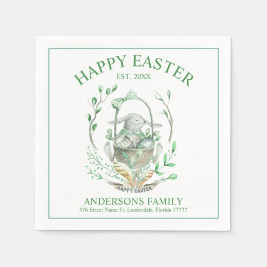 Osterhase mit Frühlingsblumen und Eierkorb Serviette (Vorderseite)