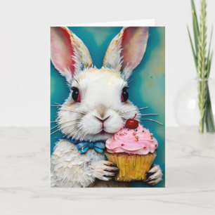 Osterhase mit Geburtstagscupcake Karte