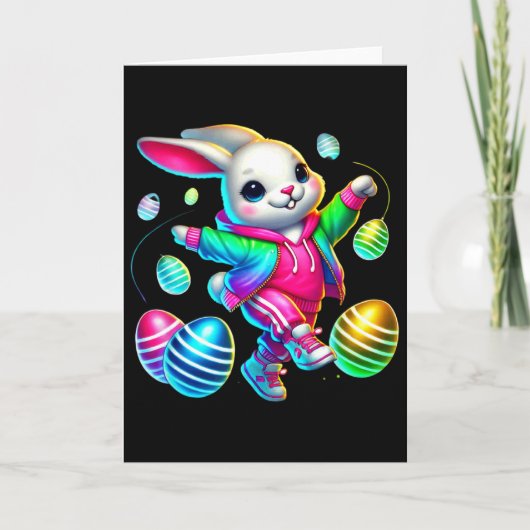 Osterhase mit Kapuzenpullover mit Eiern Karte (Vorderseite)