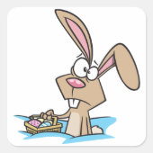 Osterhase mit Korb Quadratischer Aufkleber (Vorderseite)