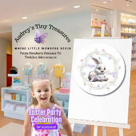 Osterhase mit Körbchen von Eierklebern Runder Aufkleber