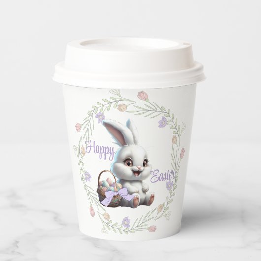 Osterhase mit Korbgeflecht aus Eierpapier-Cup Pappbecher (Vorderseite)