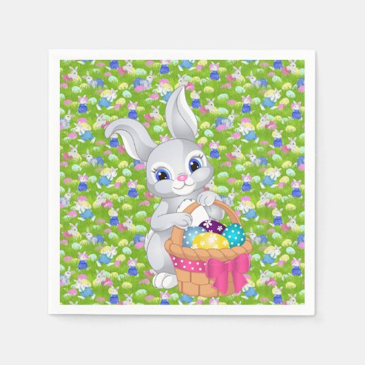 Osterhase mit Korbgeweih Party Papier Serviette (Vorderseite)