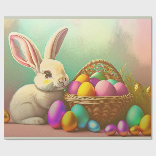 Osterhase mit Korbkollektion Geschenkpapier (Flach)