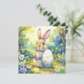 Osterhase mit Osterei Feiertagskarte (Stehend Vorderseite)