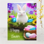Osterhase mit Ostereierkorb Karte (Gelbe Blume)