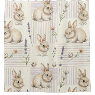 Osterhase mit Ostereiern Frühling Pastell-Muster ( Duschvorhang