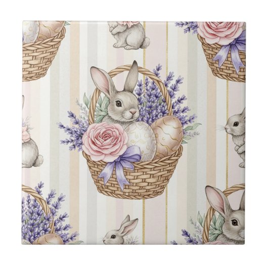 Osterhase mit Ostereiern Frühling Pastell-Muster ( Fliese (Vorderseite)